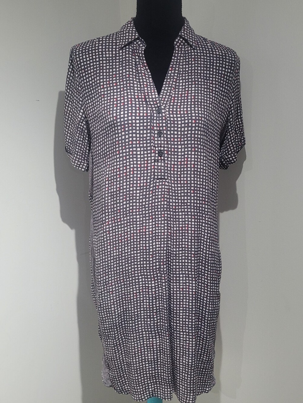 Sandwich Women's Small Relaxed Fit Check Shirt Dress 36 Grey Pink Summer Comfy